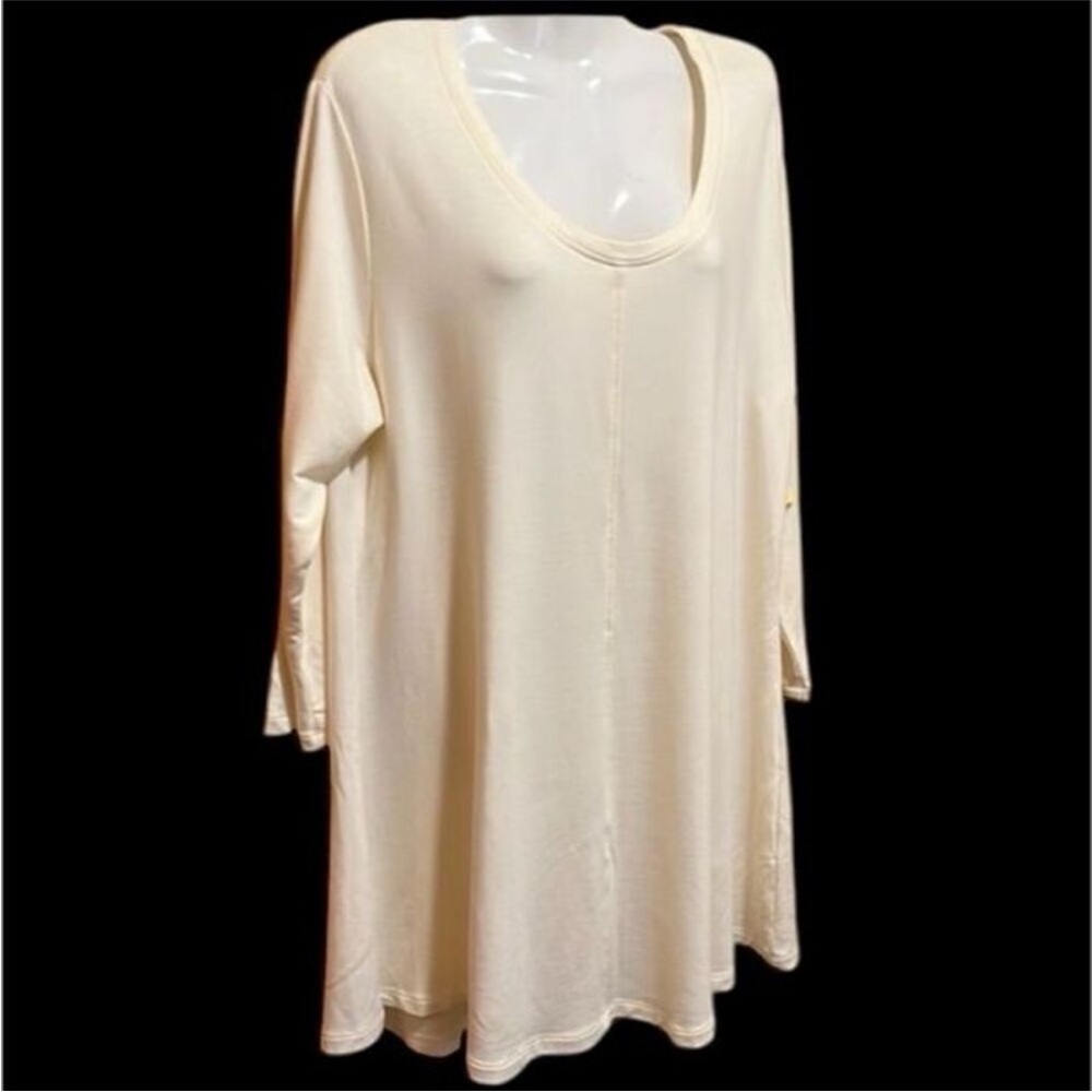 Flax Womens Tunic Dress Size L Cream 3/4 Sleeve Oversized Pullover Lagenlook NEW